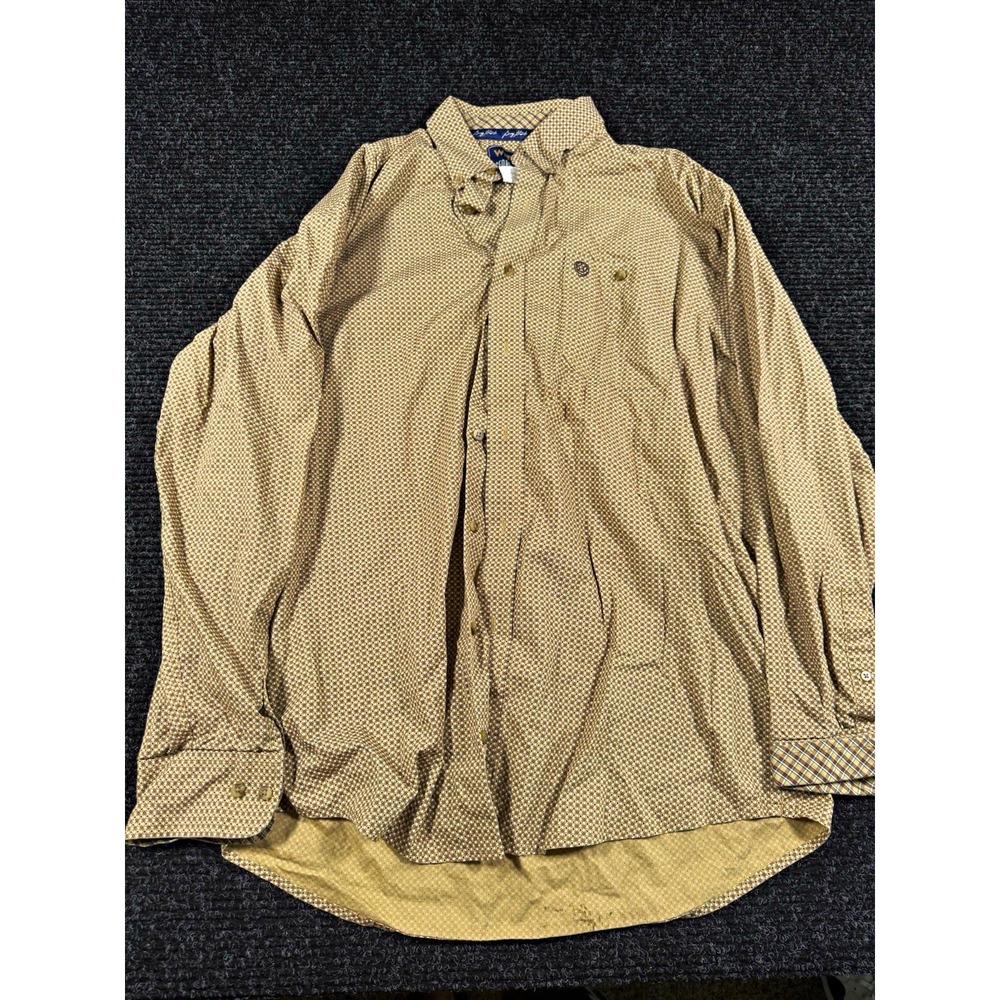 Wrangler George Strait Colct. Mens Large Western Shirt Tan Geometric long sleeve